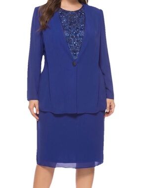 Vtg After Dark Dress 14 Evening Cocktail Gown Sequins Blue Sheer Jacket USA